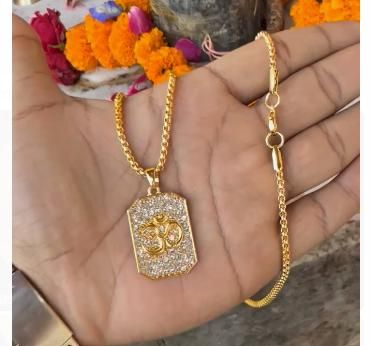 Gold Plated Om Diamond Pendant and Chain - Greatthinks
