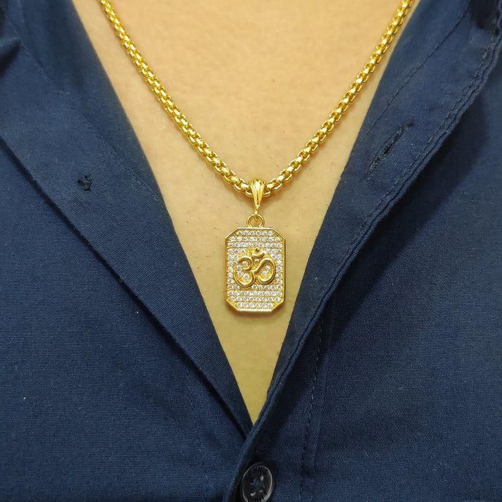 Gold Plated Om Diamond Pendant and Chain - Greatthinks