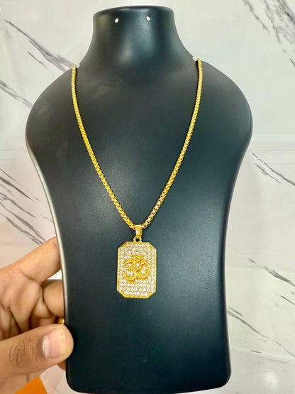 Gold Plated Om Diamond Pendant and Chain - Greatthinks
